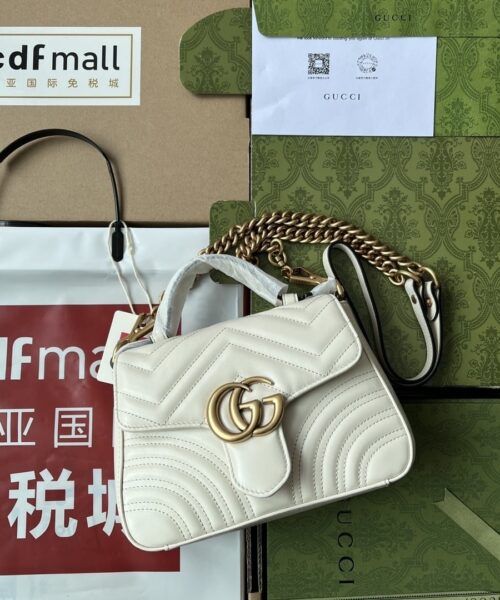 1:1 Replica Gucci GG Marmont Mini Top Handle Bag White For Women, Women's Bags 8.3in/21cm GG ‎547260 DTDIT 9022