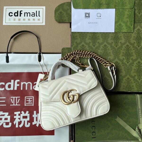 1:1 Replica Gucci GG Marmont Mini Top Handle Bag White For Women, Women's Bags 8.3in/21cm GG ‎547260 DTDIT 9022