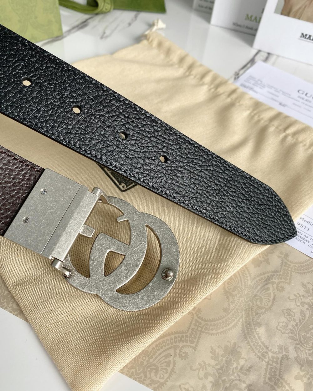 1:1 Replica Gucci GG Marmont Reversible Belt Black, Women Belt 627055 CAO2N 1062