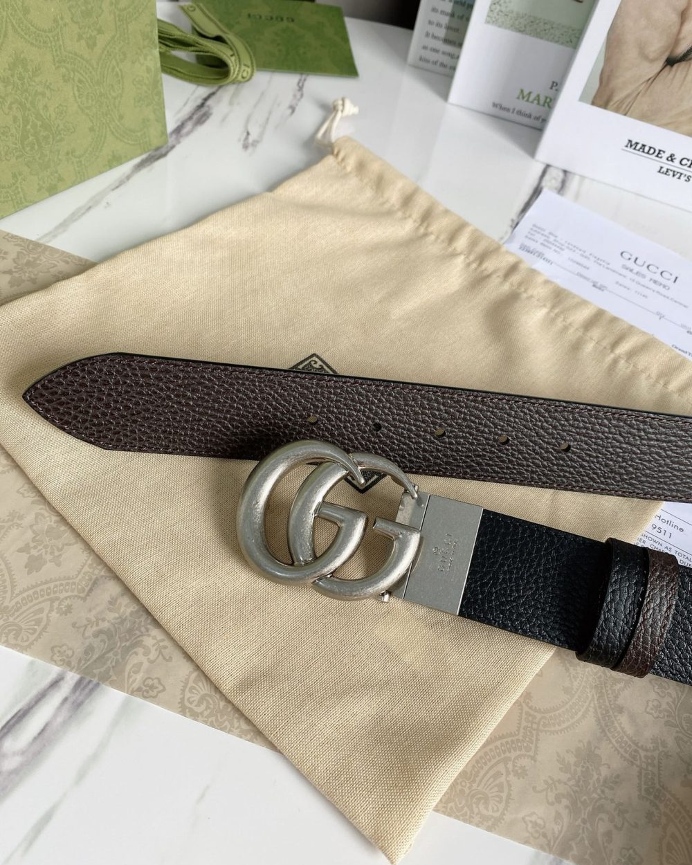 1:1 Replica Gucci GG Marmont Reversible Belt Black, Women Belt 627055 CAO2N 1062