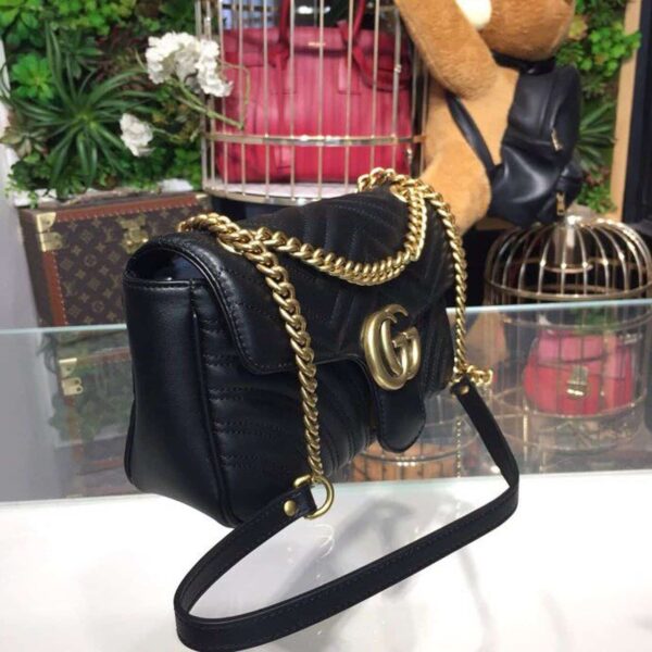 1:1 Replica Gucci GG Marmont Small Matelassé Shoulder Bag Black For Women 10in/25cm 443497 DTDIT 1000