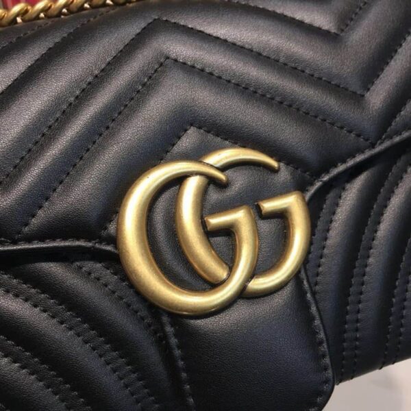 1:1 Replica Gucci GG Marmont Small Matelassé Shoulder Bag Black For Women 10in/25cm 443497 DTDIT 1000