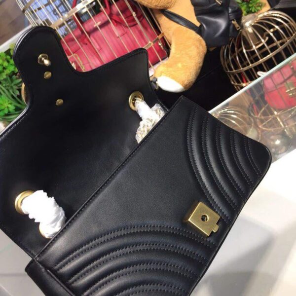 1:1 Replica Gucci GG Marmont Small Matelassé Shoulder Bag Black For Women 10in/25cm 443497 DTDIT 1000