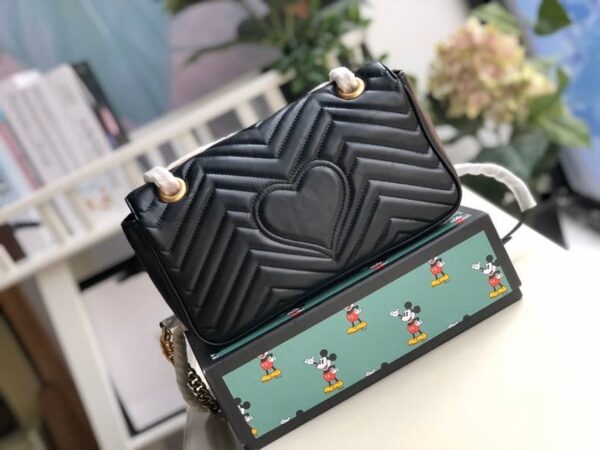 1:1 Replica Gucci GG Marmont Small Matelassé Shoulder Bag Black Matelassé Chevron For Women 10in/26cm 443497 DTDIT 1000