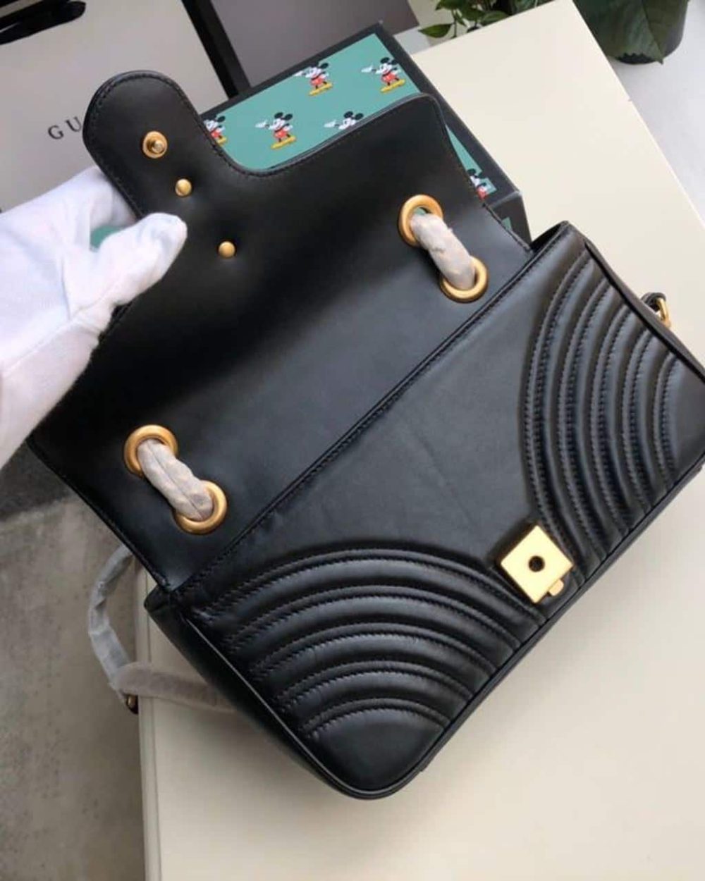 1:1 Replica Gucci GG Marmont Small Matelassé Shoulder Bag Black Matelassé Chevron For Women 10in/26cm 443497 DTDIT 1000