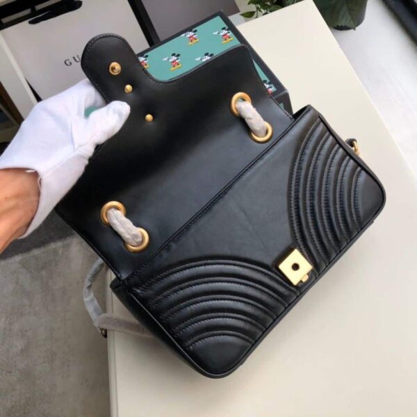 1:1 Replica Gucci GG Marmont Small Matelassé Shoulder Bag Black Matelassé Chevron For Women 10in/26cm 443497 DTDIT 1000