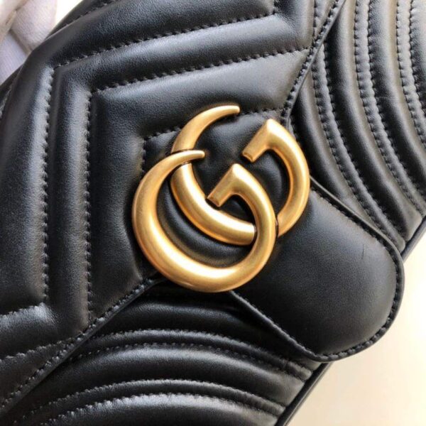1:1 Replica Gucci GG Marmont Small Matelassé Shoulder Bag Black Matelassé Chevron For Women 10in/26cm 443497 DTDIT 1000