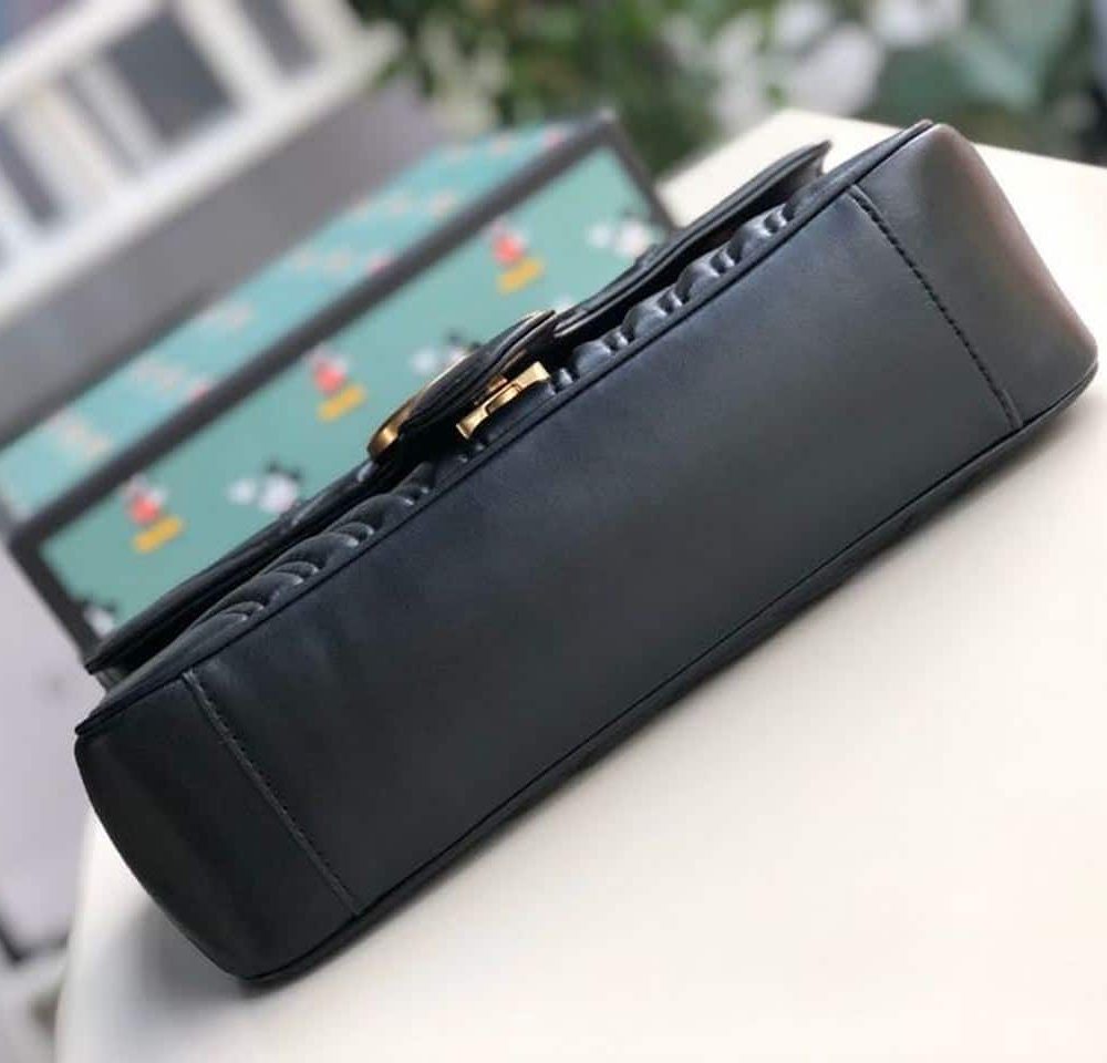 1:1 Replica Gucci GG Marmont Small Matelassé Shoulder Bag Black Matelassé Chevron For Women 10in/26cm 443497 DTDIT 1000