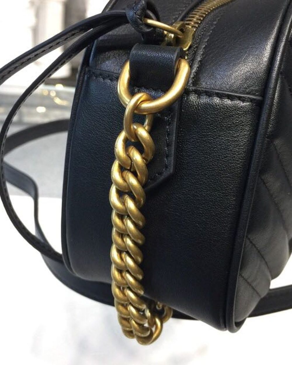 1:1 Replica Gucci GG Marmont Small Matelassé Shoulder Bag Black Matelassé Chevron For Women 9.5in/24cm GG 447632 DTD1T 1000