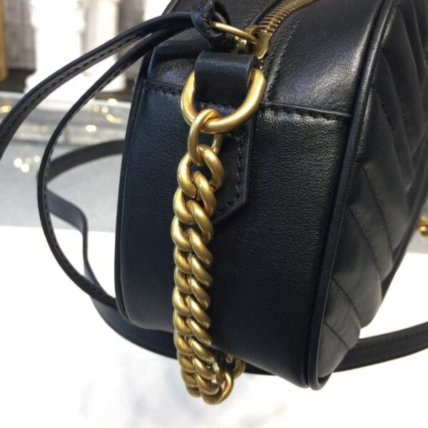 1:1 Replica Gucci GG Marmont Small Matelassé Shoulder Bag Black Matelassé Chevron For Women 9.5in/24cm GG 447632 DTD1T 1000