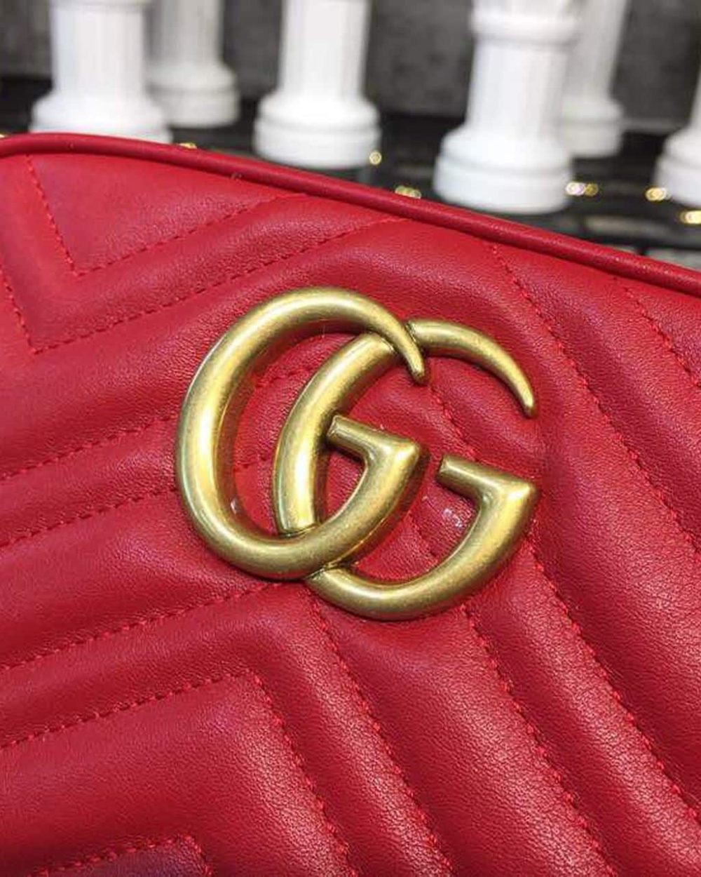 1:1 Replica Gucci GG Marmont Small Matelassé Shoulder Bag Hibiscus Red Matelassé Chevron For Women 9.5in/24cm GG 447632 DTD1T 6433