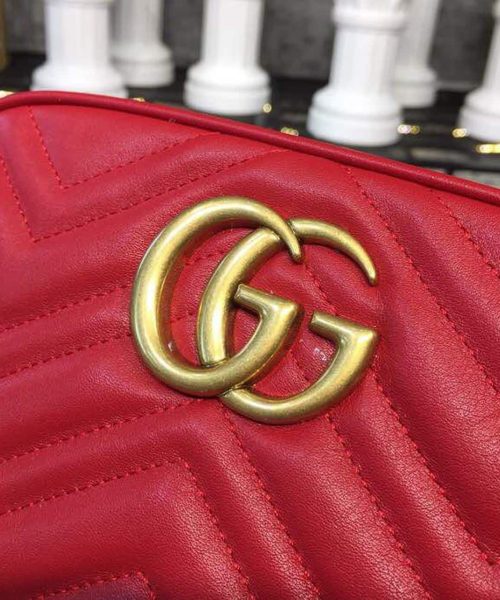 1:1 Replica Gucci GG Marmont Small Matelassé Shoulder Bag Hibiscus Red Matelassé Chevron For Women 9.5in/24cm GG 447632 DTD1T 6433