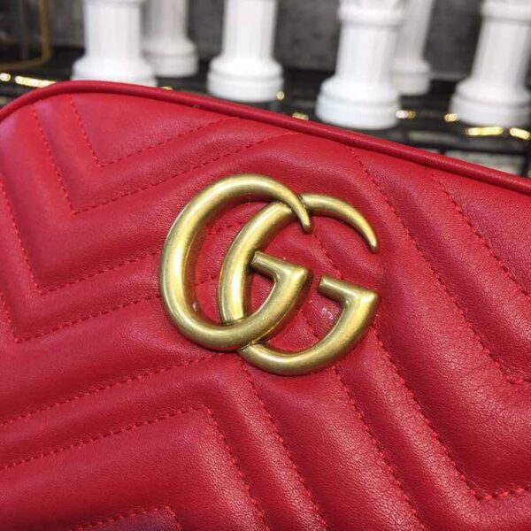 1:1 Replica Gucci GG Marmont Small Matelassé Shoulder Bag Hibiscus Red Matelassé Chevron For Women 9.5in/24cm GG 447632 DTD1T 6433