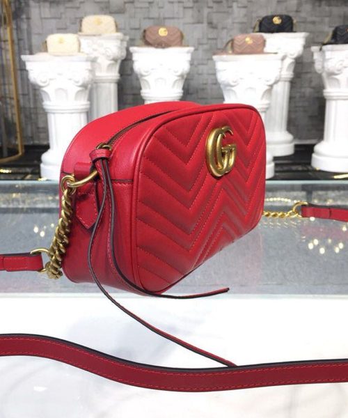 1:1 Replica Gucci GG Marmont Small Matelassé Shoulder Bag Hibiscus Red Matelassé Chevron For Women 9.5in/24cm GG 447632 DTD1T 6433