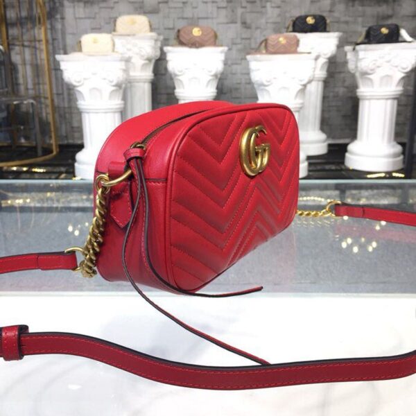 1:1 Replica Gucci GG Marmont Small Matelassé Shoulder Bag Hibiscus Red Matelassé Chevron For Women 9.5in/24cm GG 447632 DTD1T 6433