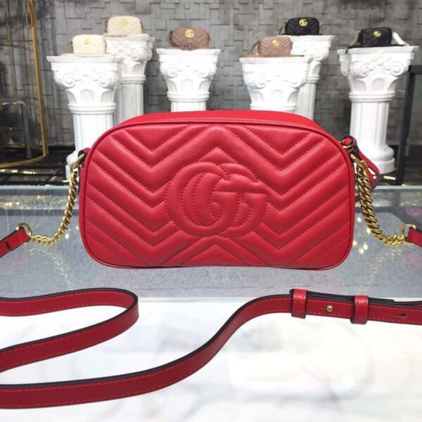 1:1 Replica Gucci GG Marmont Small Matelassé Shoulder Bag Hibiscus Red Matelassé Chevron For Women 9.5in/24cm GG 447632 DTD1T 6433
