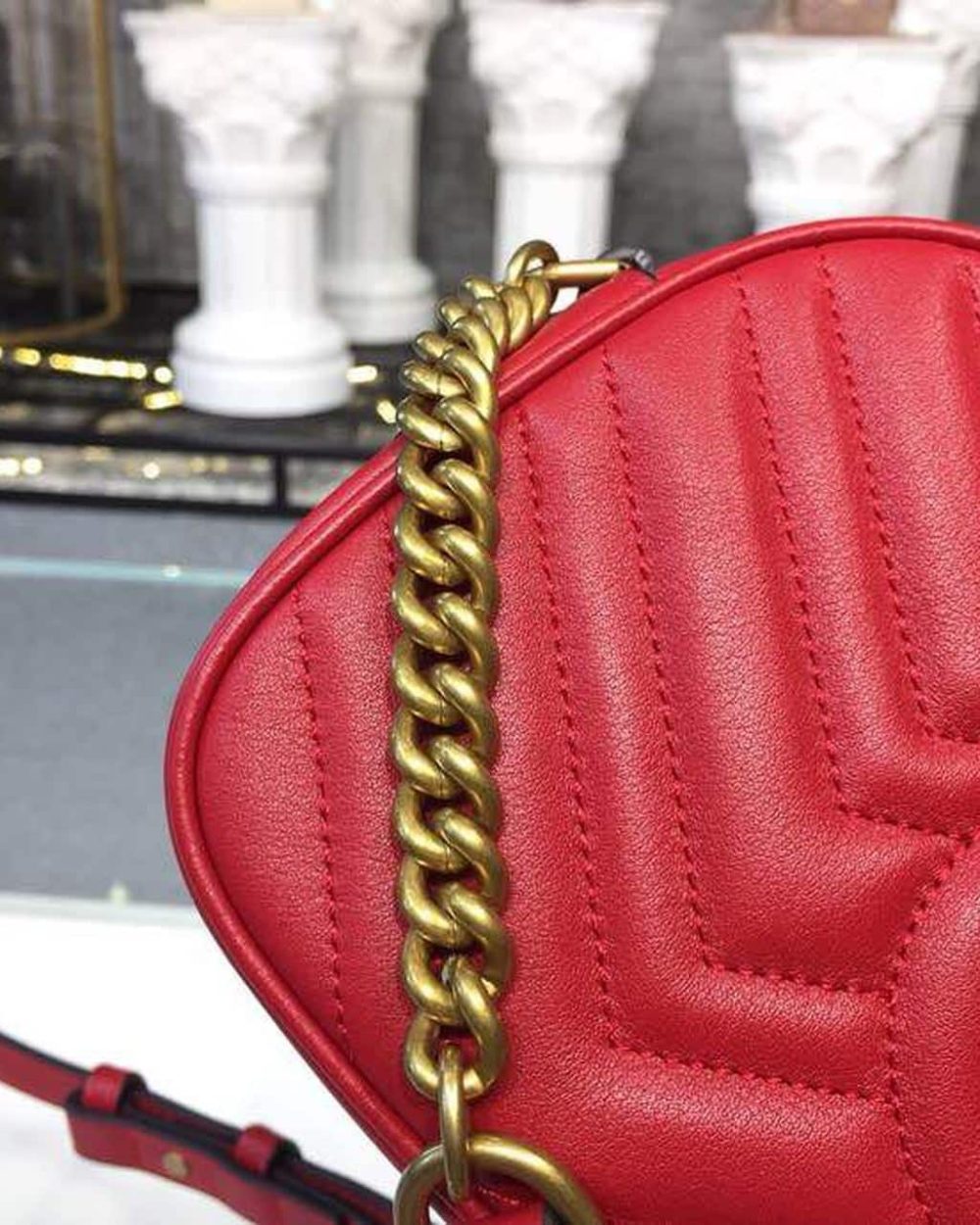 1:1 Replica Gucci GG Marmont Small Matelassé Shoulder Bag Hibiscus Red Matelassé Chevron For Women 9.5in/24cm GG 447632 DTD1T 6433