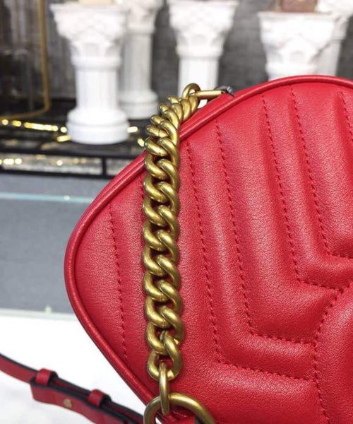 1:1 Replica Gucci GG Marmont Small Matelassé Shoulder Bag Hibiscus Red Matelassé Chevron For Women 9.5in/24cm GG 447632 DTD1T 6433