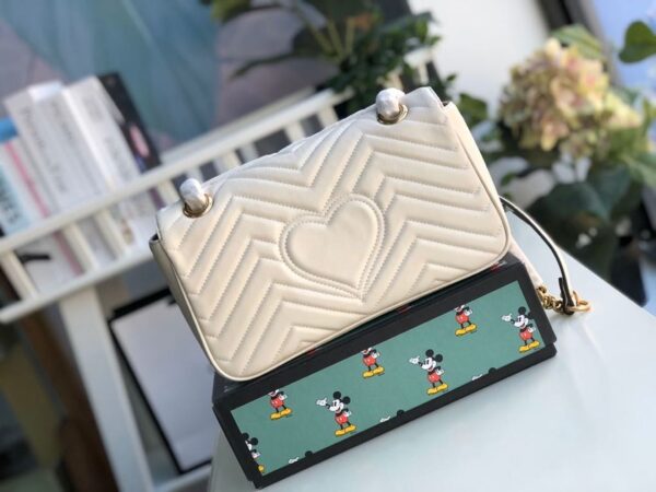 1:1 Replica Gucci GG Marmont Small Matelassé Shoulder Bag White Matelassé Chevron For Women 10in/26cm 443497 DTDIT 9022