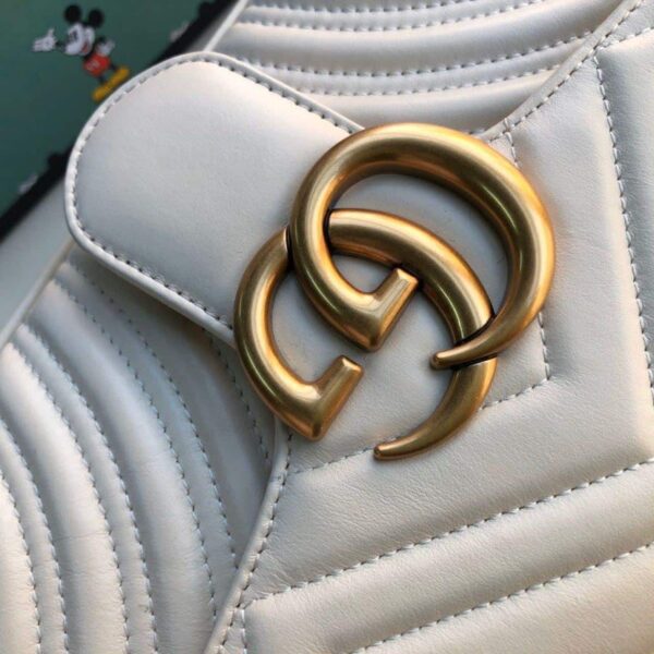1:1 Replica Gucci GG Marmont Small Matelassé Shoulder Bag White Matelassé Chevron For Women 10in/26cm 443497 DTDIT 9022