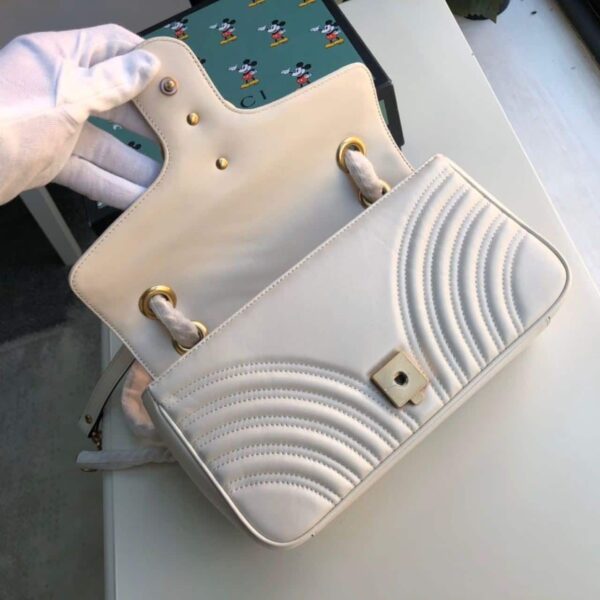 1:1 Replica Gucci GG Marmont Small Matelassé Shoulder Bag White Matelassé Chevron For Women 10in/26cm 443497 DTDIT 9022