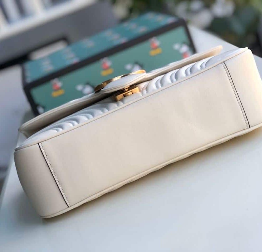 1:1 Replica Gucci GG Marmont Small Matelassé Shoulder Bag White Matelassé Chevron For Women 10in/26cm 443497 DTDIT 9022
