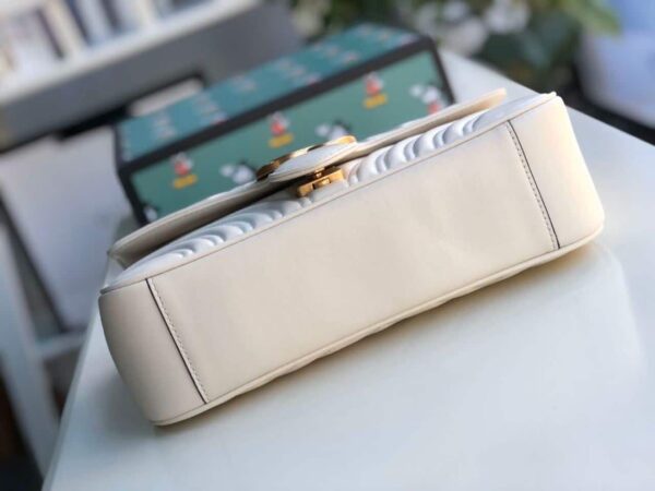 1:1 Replica Gucci GG Marmont Small Matelassé Shoulder Bag White Matelassé Chevron For Women 10in/26cm 443497 DTDIT 9022