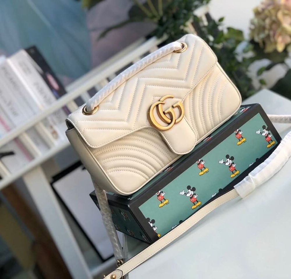 1:1 Replica Gucci GG Marmont Small Matelassé Shoulder Bag White Matelassé Chevron For Women 10in/26cm 443497 DTDIT 9022