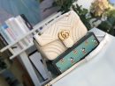 1:1 Replica Gucci GG Marmont Small Matelassé Shoulder Bag White Matelassé Chevron For Women 10in/26cm 443497 DTDIT 9022