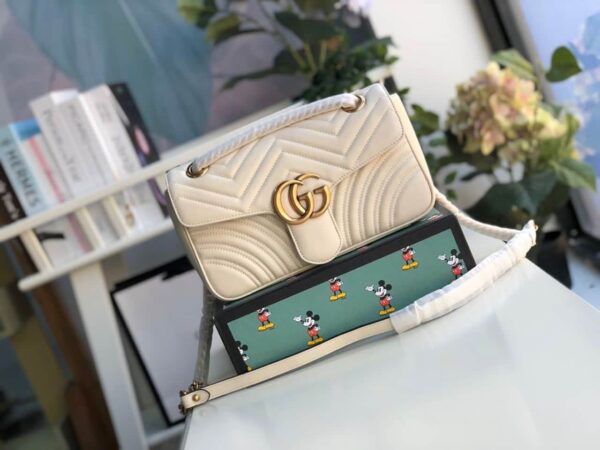 1:1 Replica Gucci GG Marmont Small Matelassé Shoulder Bag White Matelassé Chevron For Women 10in/26cm 443497 DTDIT 9022