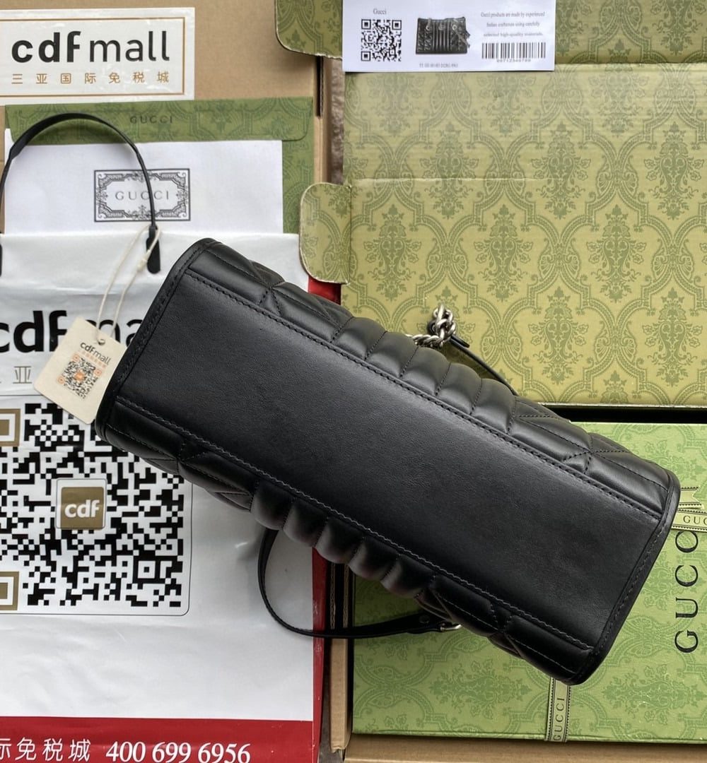 1:1 Replica Gucci GG Marmont Small Tote Bag Black Matelasses For Women 10.4in/26.5cm GG 681483 UM8BN 1000