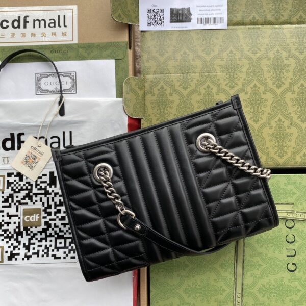 1:1 Replica Gucci GG Marmont Small Tote Bag Black Matelasses For Women 10.4in/26.5cm GG 681483 UM8BN 1000