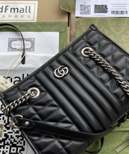 1:1 Replica Gucci GG Marmont Small Tote Bag Black Matelasses For Women 10.4in/26.5cm GG 681483 UM8BN 1000