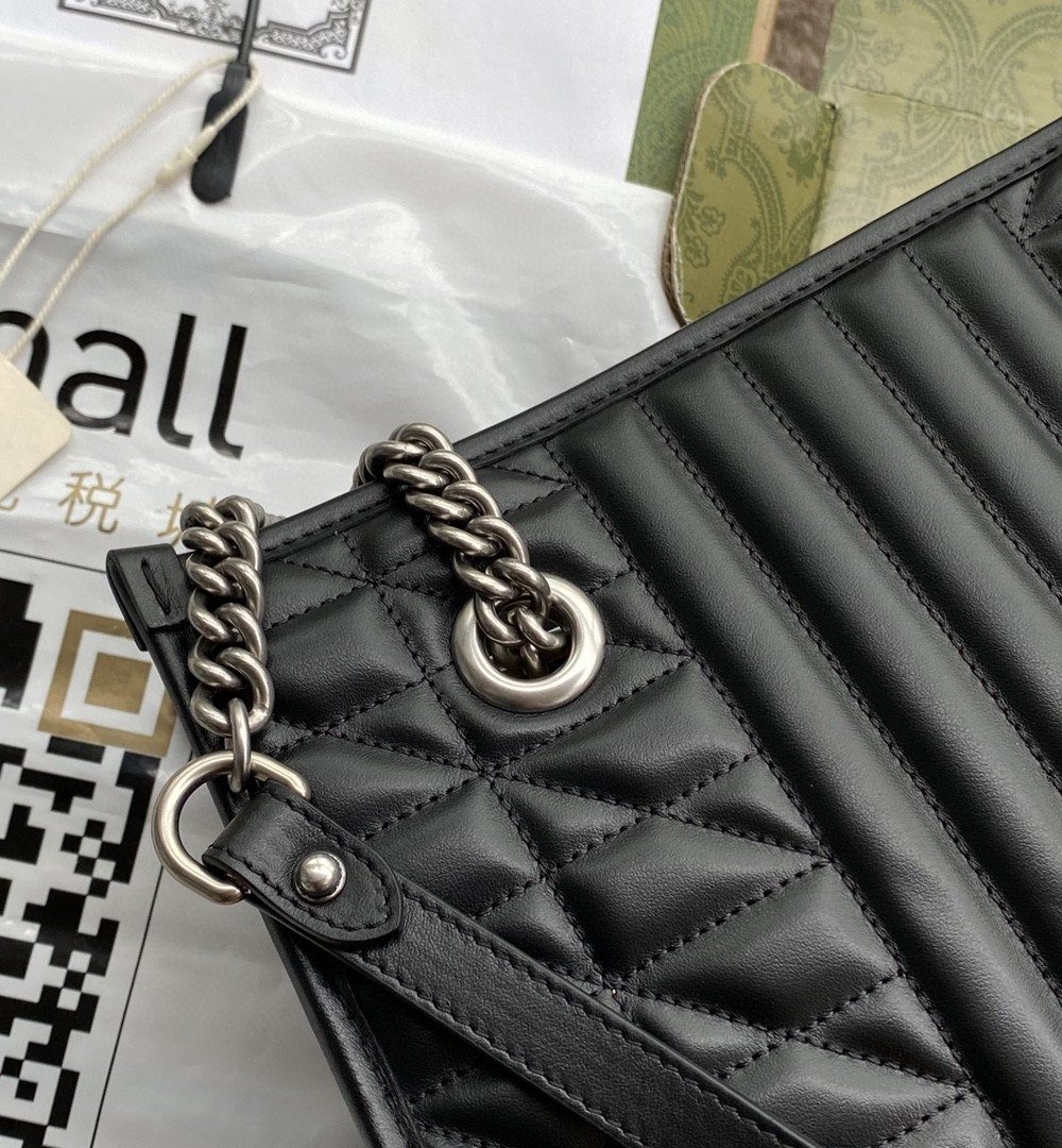1:1 Replica Gucci GG Marmont Small Tote Bag Black Matelasses For Women 10.4in/26.5cm GG 681483 UM8BN 1000