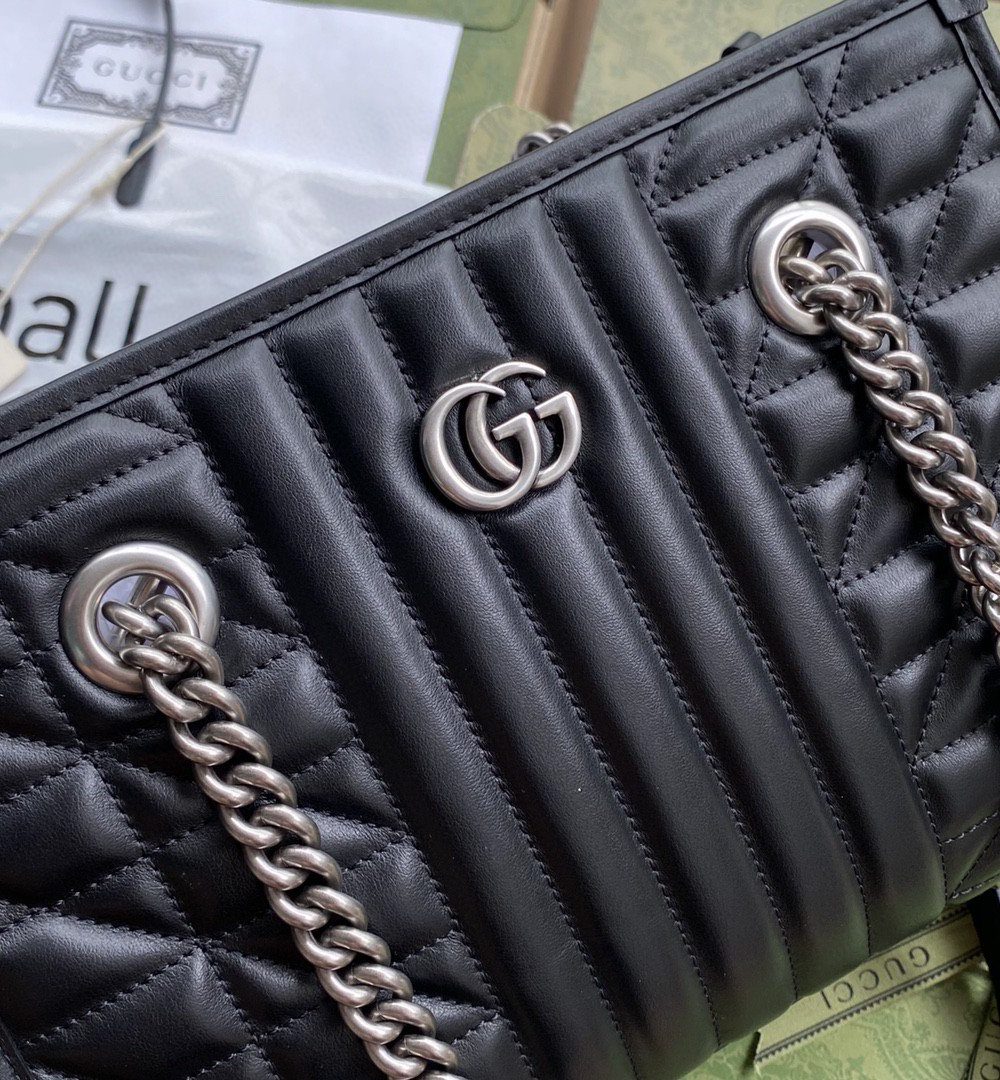 1:1 Replica Gucci GG Marmont Small Tote Bag Black Matelasses For Women 10.4in/26.5cm GG 681483 UM8BN 1000