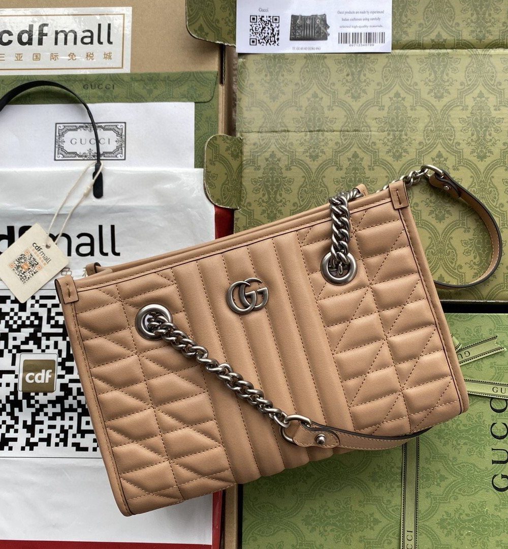 1:1 Replica Gucci GG Marmont Small Tote Bag Brown For Women 10.2in/26.5cm GG