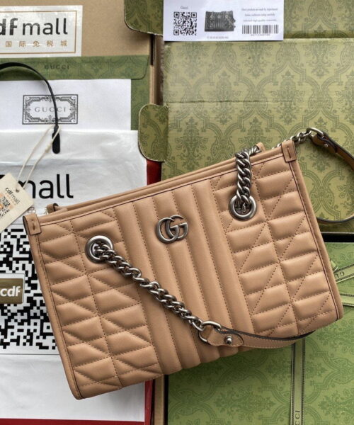 1:1 Replica Gucci GG Marmont Small Tote Bag Brown For Women 10.2in/26.5cm GG