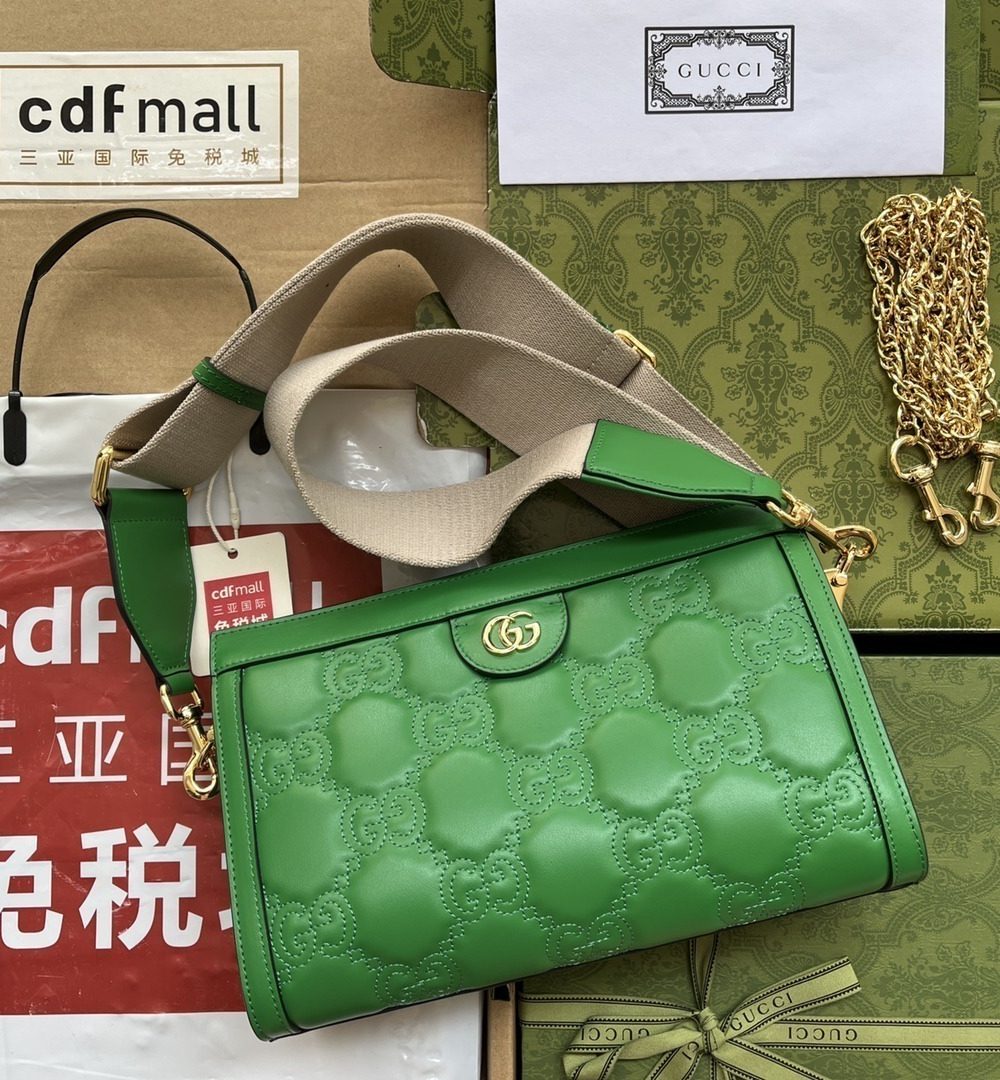 1:1 Replica Gucci GG Matelassé Small Bag Green For Women, Women's Bags 10.2in/26cm GG‎