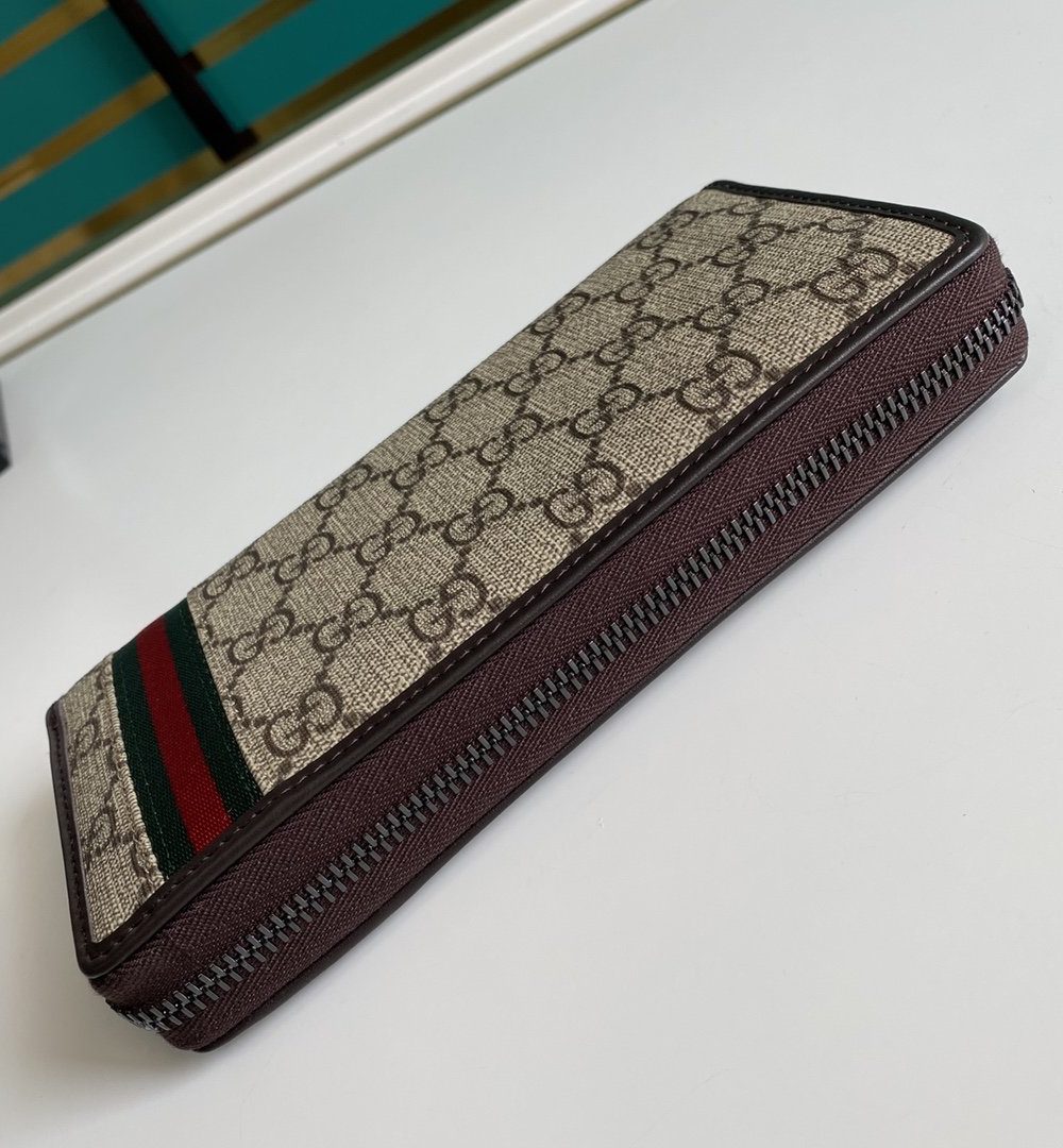 1:1 Replica Gucci GG Supreme Beige Zip Around Wallet For Men, Men's Wallets 19cm/7.5in GG