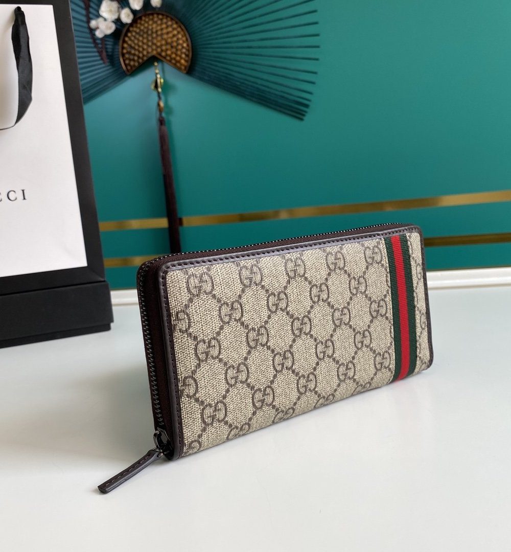 1:1 Replica Gucci GG Supreme Beige Zip Around Wallet For Men, Men's Wallets 19cm/7.5in GG