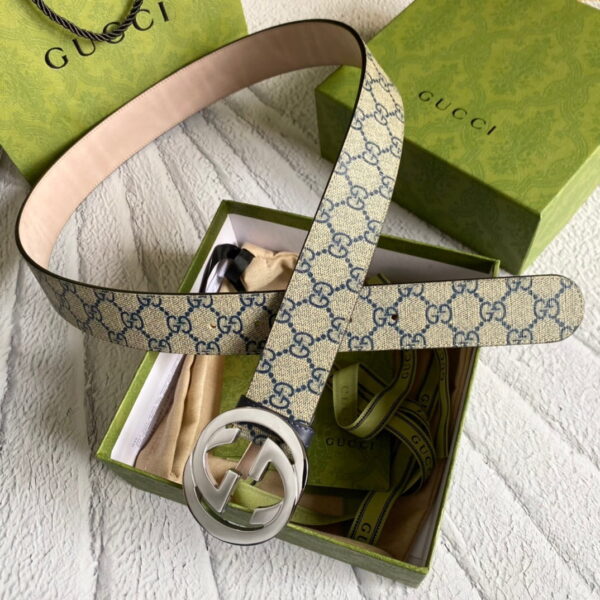 1:1 Replica Gucci GG Supreme Belt With G Buckle Beige/Blue, Women Belt 411924 KGDHN 4075