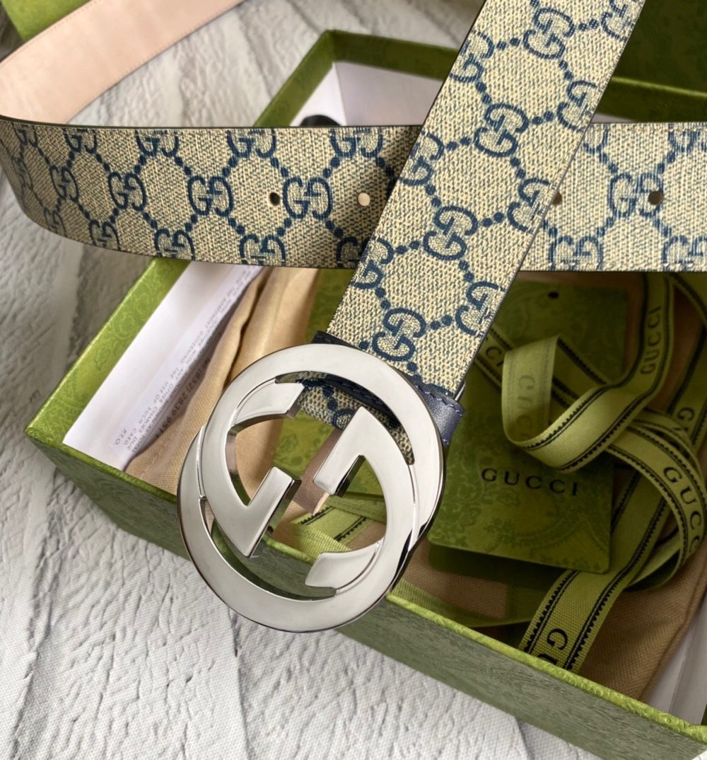 1:1 Replica Gucci GG Supreme Belt With G Buckle Beige/Blue, Women Belt 411924 KGDHN 4075