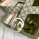 1:1 Replica Gucci GG Supreme Belt With G Buckle Beige/Blue, Women Belt 411924 KGDHN 4075