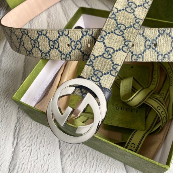 1:1 Replica Gucci GG Supreme Belt With G Buckle Beige/Blue, Women Belt 411924 KGDHN 4075