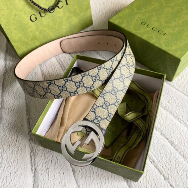 1:1 Replica Gucci GG Supreme Belt With G Buckle Beige/Blue, Women Belt 411924 KGDHN 4075