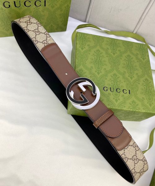 1:1 Replica Gucci GG Supreme Belt With G Buckle Beige/Ebony And Brown GG Supreme Canvas For Women, Women Belt