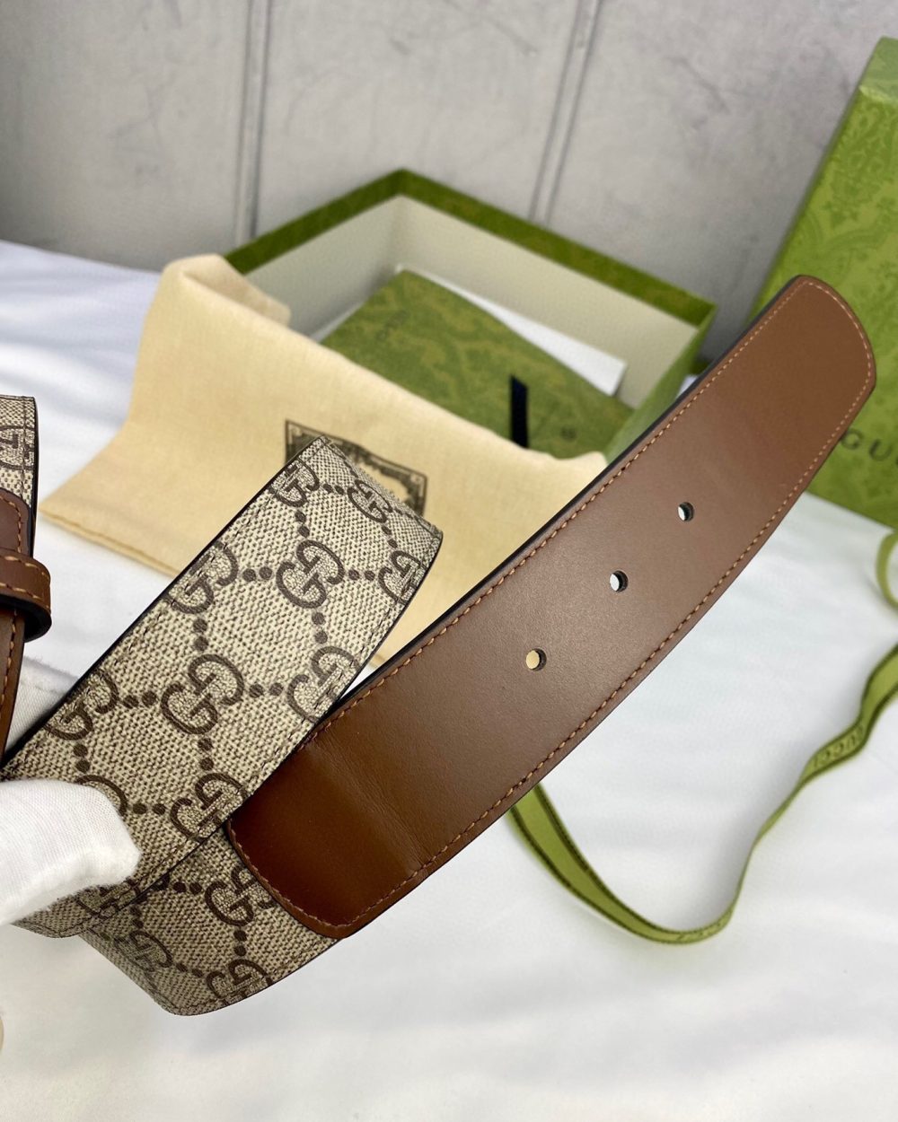 1:1 Replica Gucci GG Supreme Belt With G Buckle Beige/Ebony And Brown GG Supreme Canvas For Women, Women Belt