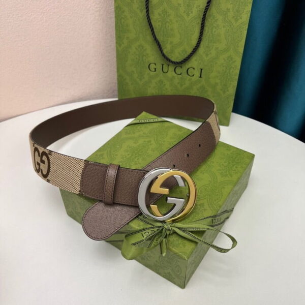 1:1 Replica Gucci GG Supreme Belt With G Buckle Beige/Ebony And Brown GG Supreme Canvas For Women, Women Belt