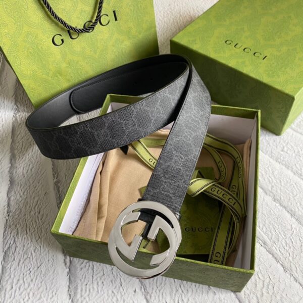 1:1 Replica Gucci GG Supreme Belt With G Buckle Black/Gey, Women Belt 411924 KGDHX 8449