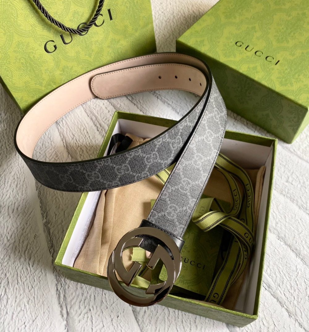 1:1 Replica Gucci GG Supreme Belt With G Buckle Black/Grey, Women Belt 411924